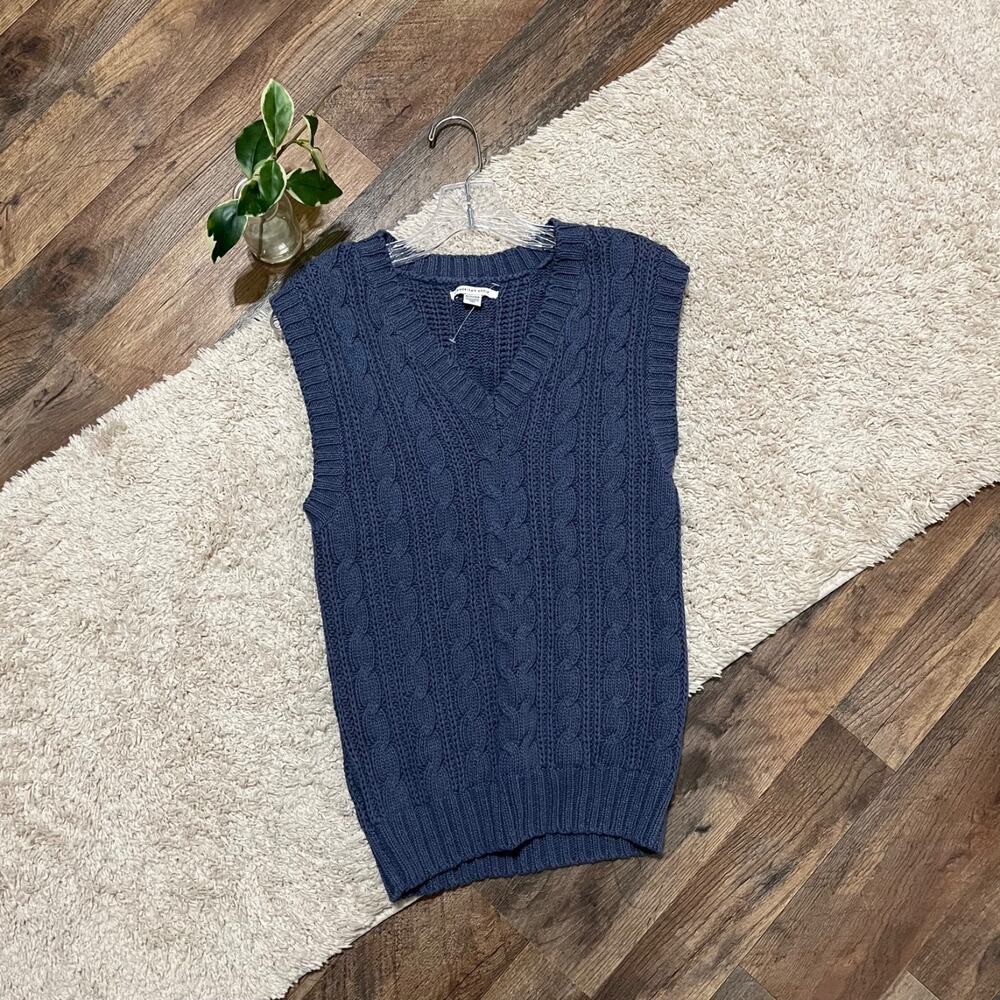 American Eagle Size XS Slate Blue Cable Knit V-Neck Pullover Sweater Vest